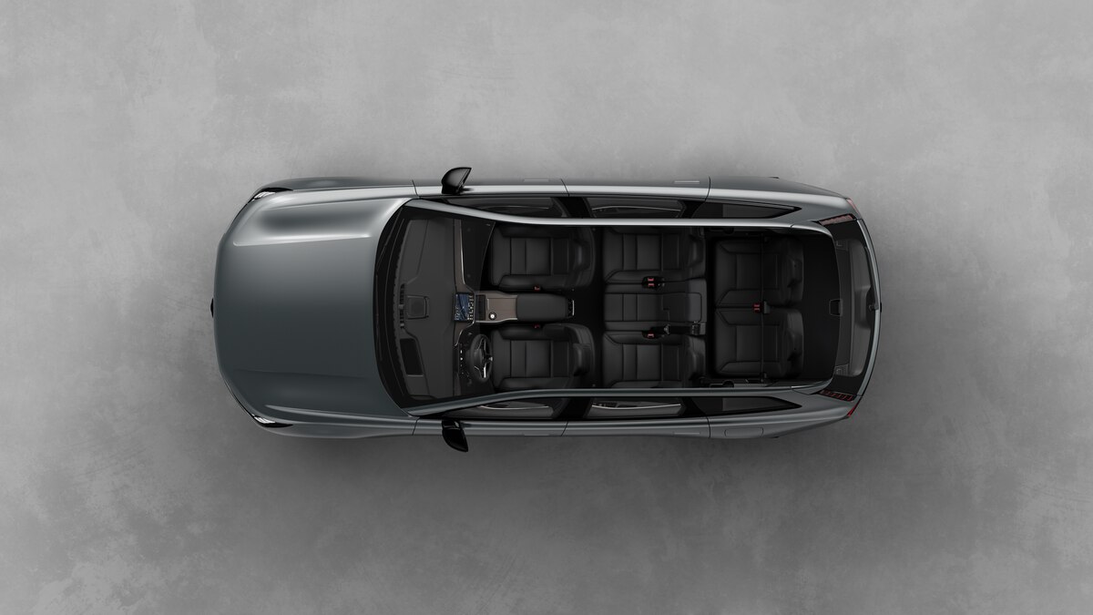 Interieur van de Volvo EX90 met drie zitrijen
